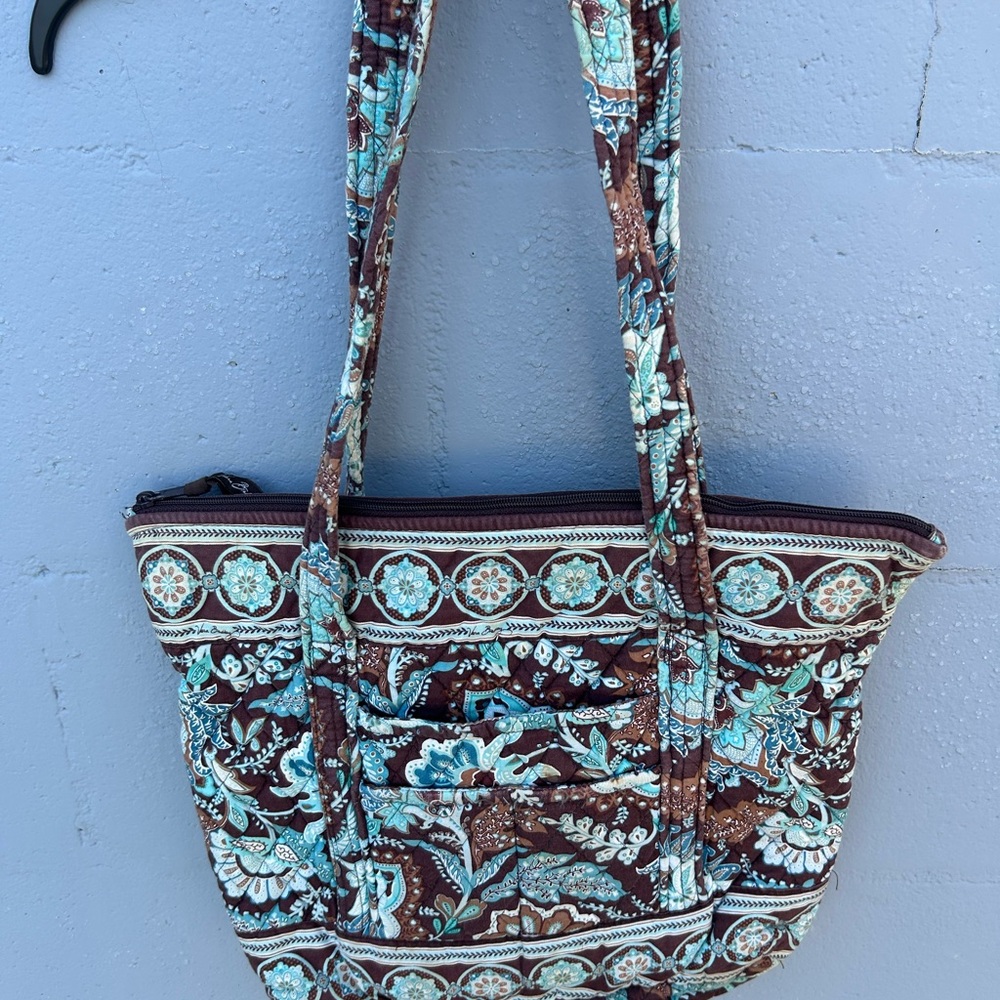 Vera Bradley Brown and Aqua Quilted Floral Tote